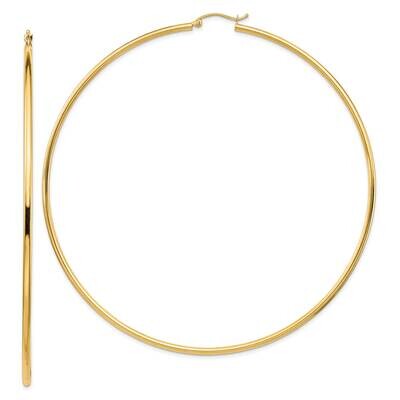 14K Polished 2X90mm Round Tube Hoop Earrings 14k Gold Polished T1158, MPN: T1158, 883957854526