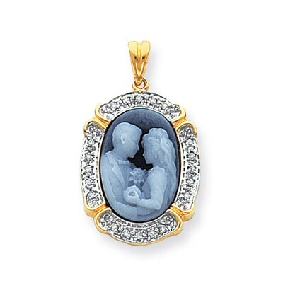 The Nuptials 13x18 Bride &amp; Groom .15ct. Diamond Agate Cameo Pendant 14k Gold XU402
