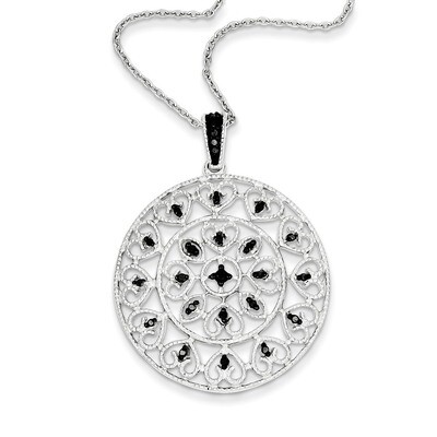 Black Diamond Circle Pendant Sterling Silver Rhodium-plated QP3810, MPN: QP3810, 883957028583