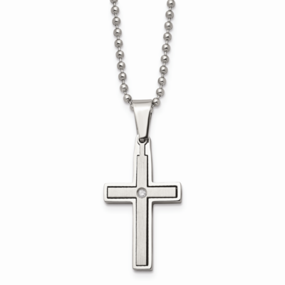 Diamond Accent Cross Necklace Stainless Steel SRN170-22 by Chisel, MPN: SRN170-22, 883957718279