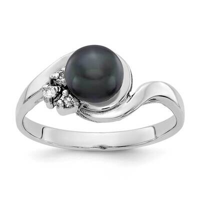 6mm Black Freshwater Cultured Pearl Diamond Ring 14k Gold Y4316BP_AA, MPN: Y4316BP_AA, 883957084633