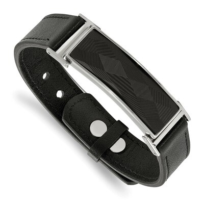 Leather with Carbon Fiber Inlay Adjustable from 7-9.25 Inch Bracelet Stainless Steel SRB1956 by Chi…
