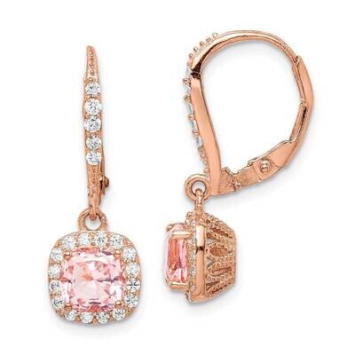 Pink Crystal &amp; CZ Diamond Halo Leverback Earrings Sterling Silver Rose-tone QE14530, MPN: QE14530, …