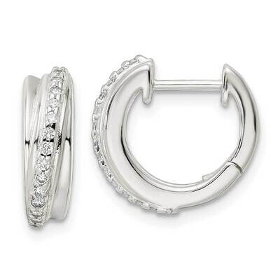 CZ Diamond Hinged Hoop Earrings Sterling Silver Polished QE16301, MPN: QE16301, 196904168356