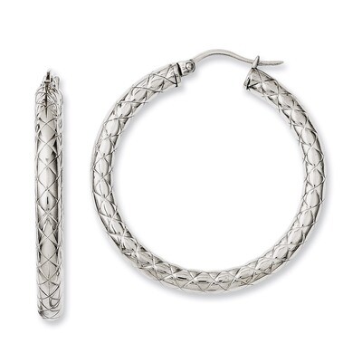 Textured &amp; Polished 30mm Hollow Hoop Earrings - Stainless Steel SRE641 by Chisel, MPN: SRE641, 8839…