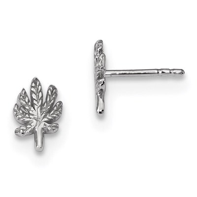 Leaf Post Earrings Sterling Silver Rhodium-plated Polished QE13804, MPN: QE13804,