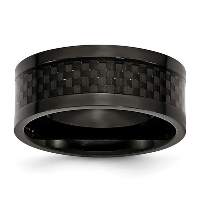 Polished 9mm Black Ip-Plated with Carbon Fiber Inlay Band Stainless Steel SR162-11