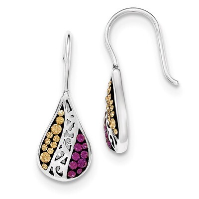 Champ &amp; Purple Crystals Teardrop Shepherd Hook Earring Sterling Silver QE12407