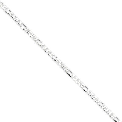 24 Inch 4mm Pave Flat Figaro Chain Sterling Silver QFF100-24, MPN: QFF100-24, 886774410838