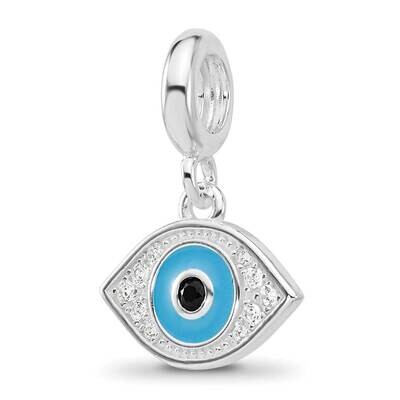 Enamel &amp; CZ Eye Dangle Bead Sterling Silver Rhodium-plated QRS4463, MPN: QRS4463,