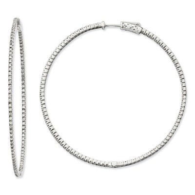 CZ 194 Stones In &amp; Out Hoop Earrings Sterling Silver Rhodium-plated QE11065, MPN: QE11065, 88677472…