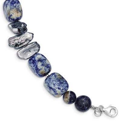 8 Inch Sodalite &amp; Grey Cultured Pearl Bracelet Sterling Silver QH4724-8, MPN: QH4724-8, 886774023939