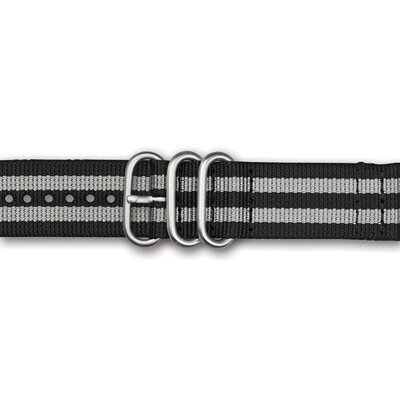 24mm Black Grey Stripe Ballistic Nylon 2-Piece Watch Band  BA390-24, MPN: BA390-24,