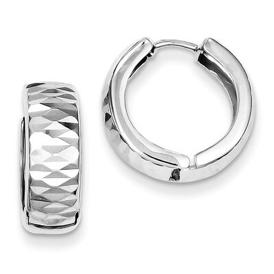 Diamond Cut Polished Hinged Hoop Earrings Sterling Silver Rhodium QE8514, MPN: QE8514, 869944891248
