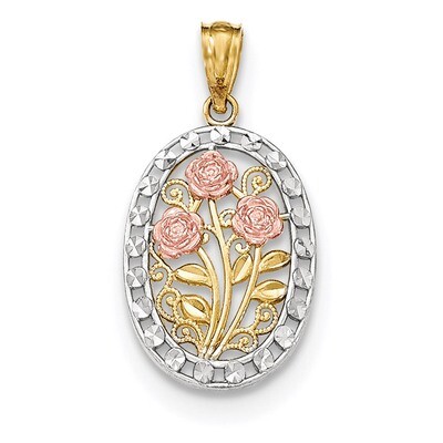 Polished &amp; Textured Oval 3 Rose Pendant 14k Tri-Color Gold K5310, MPN: K5310, 191101458316