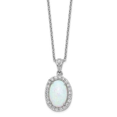 Lab Created Opal &amp; CZ Diamond Pendant 18 Inch Necklace Sterling Silver Rhodium-plated QCM934-18, MP…