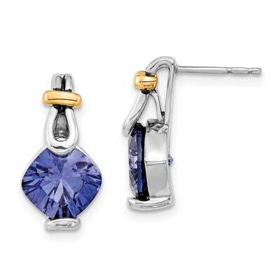 Sterling Silver and Gold-tone Lab Created Blue Stone Post Earrings EXS1953/CRBLGA-SSA