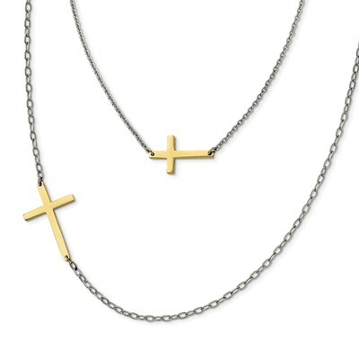 Double Sideways Cross Layered Necklace Stainless Steel SRN1200-18 by Chisel, MPN: SRN1200-18, 19110…
