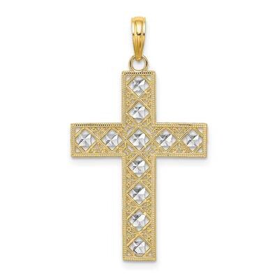 Cut-Out Cross Charm 14k Gold Rhodium Diamond-cut K9542, MPN: K9542, 637218155491