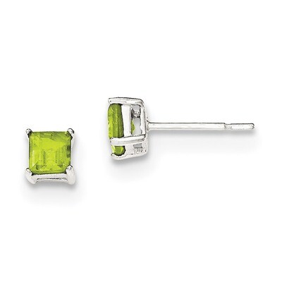 Green CZ Diamond Post Earrings Sterling Silver Polished QE12370, MPN: QE12370, 883957804583