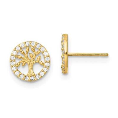 White CZ Diamond Tree Of Life Post Earrings 14k Gold Polished GK1126 by Madi K, MPN: GK1126, 883957…