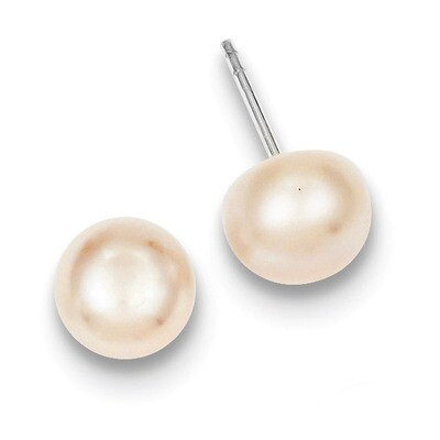 9-10mm Peach Cultured Pearl Button Earrings Sterling Silver QE2027, MPN: QE2027, 191101187834