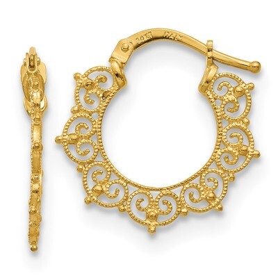 Leslie&#39;s Fancy Pattern Hoop Earrings 14k Gold Polished HB-LE1583, MPN: LE1583, 191101759420