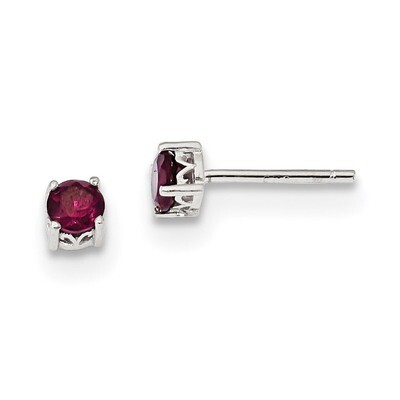 4mm Round Rhodolite Garnet Post Earrings Sterling Silver Rhodium-plated QBE26JUN, MPN: QBE26JUN, 88…