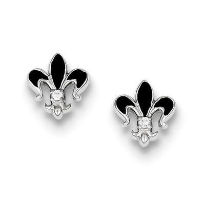 Enamel Fleur de lis Post Earrings Sterling Silver Rhodium-plated Diamond QE9380, MPN: QE9380, 88395…