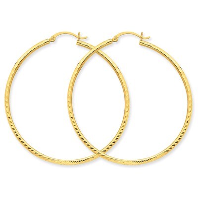 2mm Round Tube Hoop Earrings 14k Gold Diamond-cut TC238, MPN: TC238, 883957289151