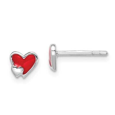 Childs Enameled Red Heart Post Earrings Sterling Silver Rhodium-plated QE14334, MPN: QE14334, 88677…