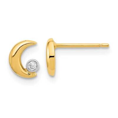 White Rhodium Polished CZ Diamond Half Moon Post Earrings 14k Gold YE2052, MPN: YE2052, 191101798658