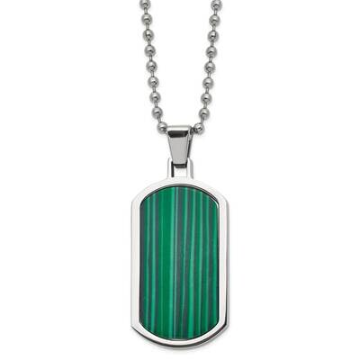 Malachite Inlay 22 Inch Dog Tag Necklace Stainless Steel Polished SRN2954-22 by Chisel, MPN: SRN295…