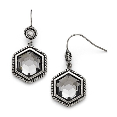Polished Antiqued Glass and Synthetic Diamond Earrings - Stainless Steel SRE793 by Chisel, MPN: SRE…