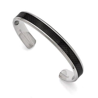 Polished Black Carbon Fiber Inlay Bangle - Stainless Steel SRB1512 by Chisel, MPN: SRB1512, 8867749…
