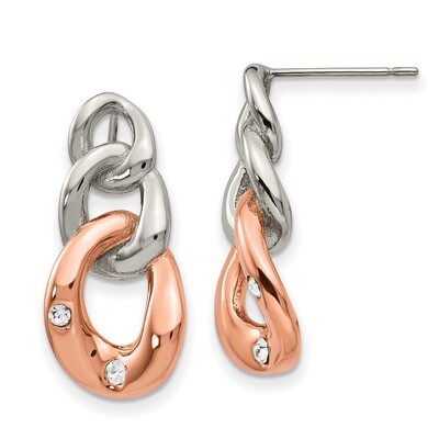 Rose IP Loop Crystal Dangle Post Earrings Stainless Steel Polished SRE983 by Chisel, MPN: SRE983, 1…