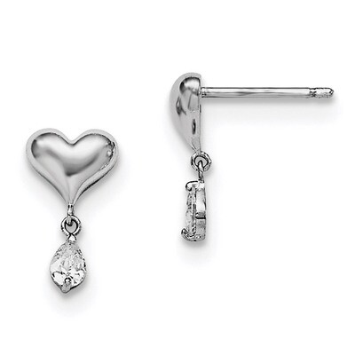 CZ Children&#39;S Heart Dgle Post Earring Sterling Silver Rhodium-plated QGK127, MPN: QGK127, 191101111…