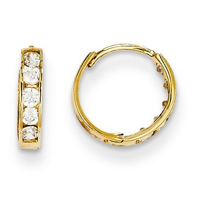 Synthetic Diamond Hinged Hoop Earrings - 14k Gold GK538 by Madi K, MPN: GK538, 886774998169
