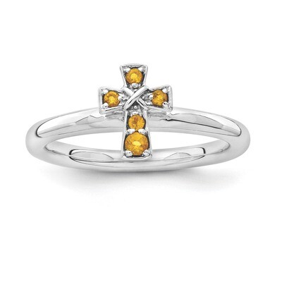 Citrine Cross Ring - Sterling Silver Rhodium-plated QSK1640, MPN: QSK1640, 886774252285