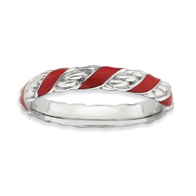 Red Enameled Ring - Sterling Silver Polished QSK570, MPN: QSK570, 886774171968