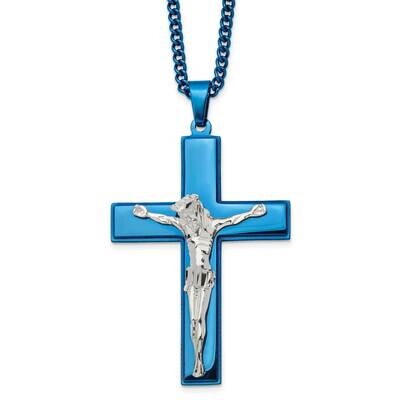 Blue Ip-Plated Crucifix 24 Inch Necklace Stainless Steel Polished SRN2771-24 by Chisel, MPN: SRN277…