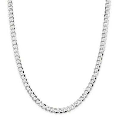 6.8mm Flat Curb Chain 26 Inch Sterling Silver QLB180-26, MPN: QLB180-26,