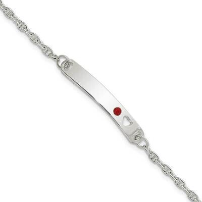 Childrens Id with Red CZ Diamond Heart Bracelet Sterling Silver Polished QID233-5.5, MPN: QID233-5.…