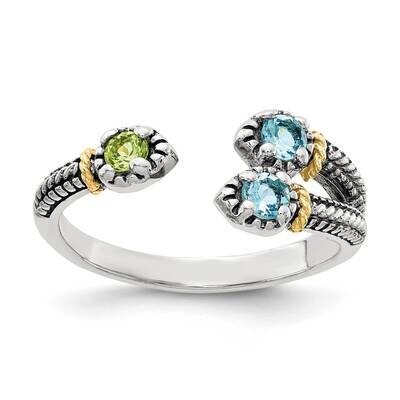 Light Swiss Blue Topaz &amp; Peridot Ring Sterling Silver with 14k Gold Accent QTC1624, MPN: QTC1624, 8…