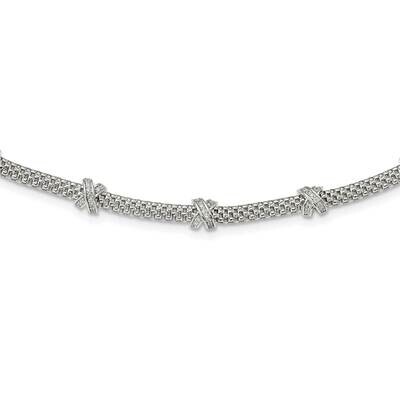 CZ Diamond x&#39;s Necklace 18 Inch Sterling Silver Rhodium-Plated Polished QG6000-18, MPN: QG6000-18, …