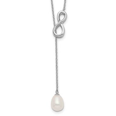 7-8mm Rice Cultured Freshwater Pearl Infinity Lariat Necklace Sterling Silver Rhodium-plated QH5559…