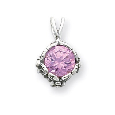 Antiqued Pink CZ Pendant Sterling Silver QP276
