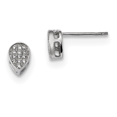 CZ Diamond Polished Teardrop Post Earrings Sterling Silver Rhodium-plated QE13706, MPN: QE13706, 88…