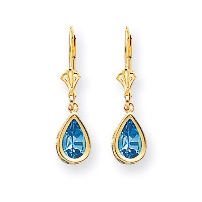 8x5mm Pear Blue Topaz Leverback Earrings 14k Gold XLB103BT, MPN: XLB103BT, 883957118482