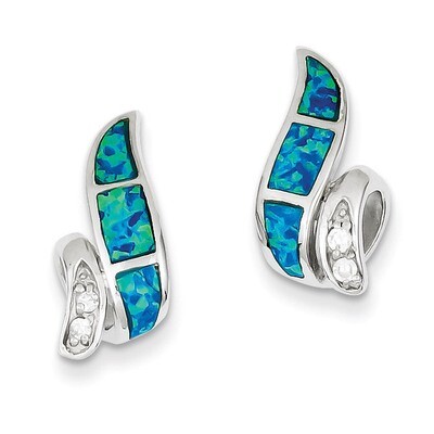 Blue Inlay Created Opal Twisted Earrings Sterling Silver Diamond QE9406, MPN: QE9406, 883957018515